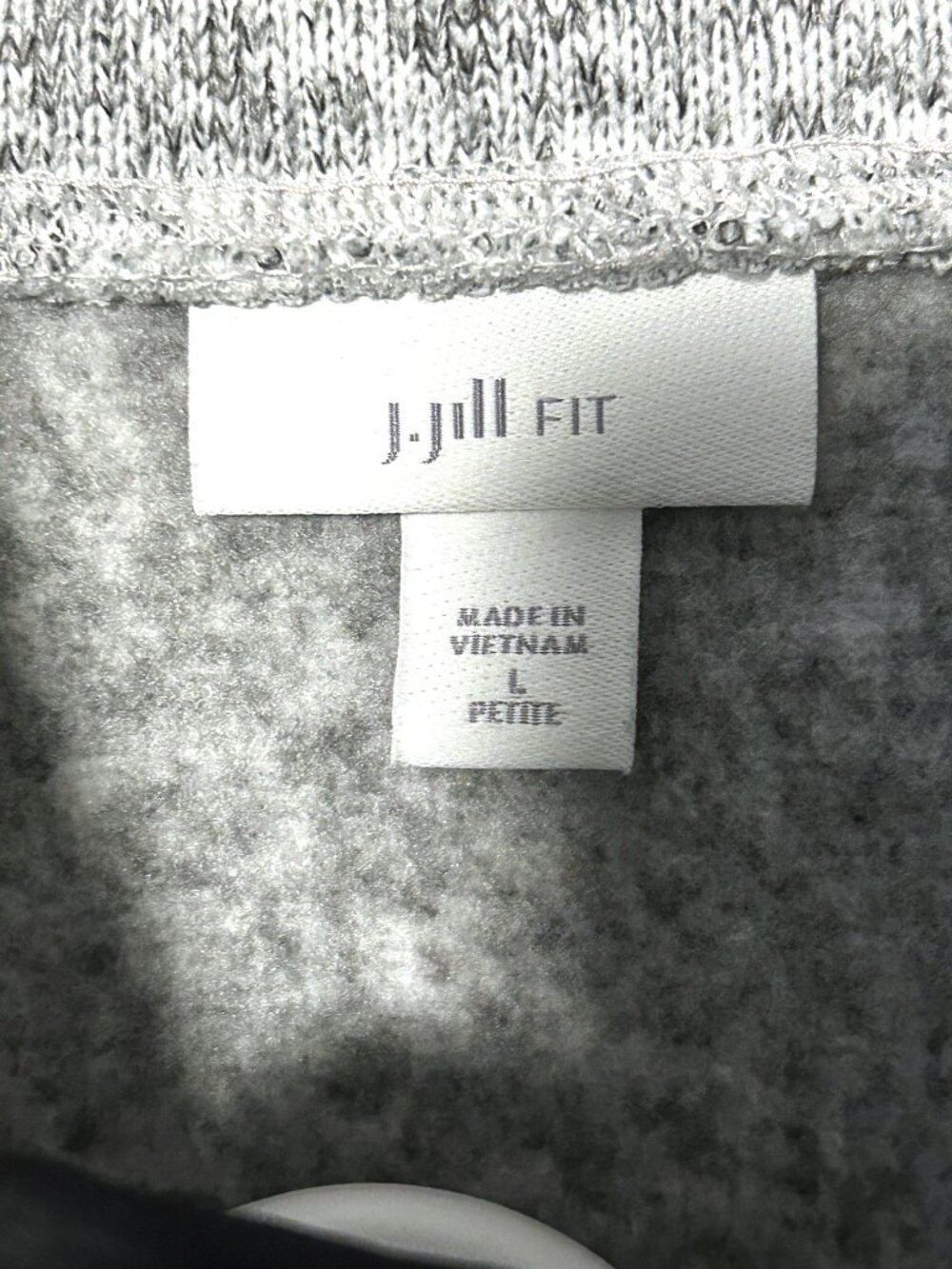 J. Jill Fit gray sweater fleece pullover with pocket & black trim, size L petite - Picture 5 of 6